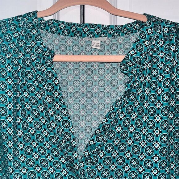 EST. 1946 Boho Tunic Blouse Turquoise White Geometric Print V-Neck size … - Picture 2 of 7
